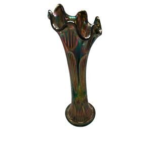 Antique Fenton Irridescent Ruffled Carnival Glass Swung Vase 11”